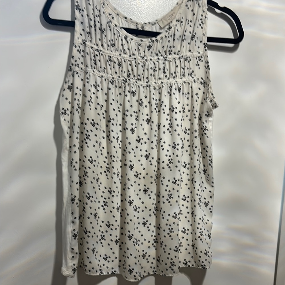 LOFT Black and White Sleeveless Smocked Tunic